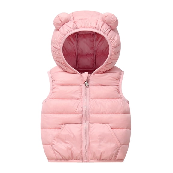 Hrsba Children's Casual Sleeveless Coat For Winter Kids Unisex Jacket 1-6 Years Toddler Lightweight Down With Hood Solid Color