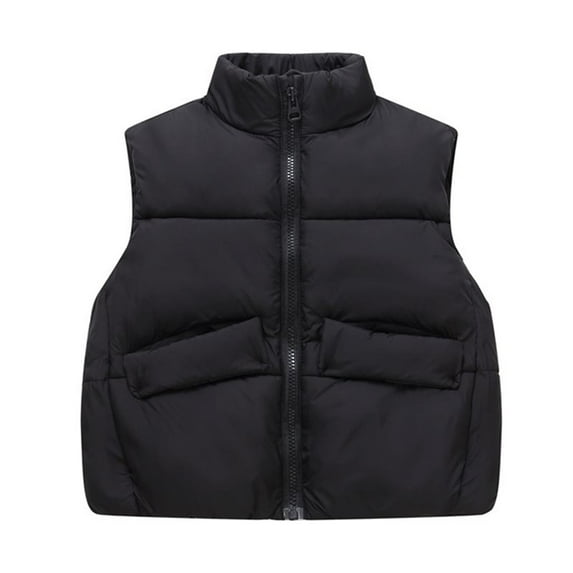 Hrsba Fall and Winter Kids Solid Color Zipper Jacket Kids Sleeveless Hoodless Warm Outerwear for 3 to 12 Years Old Boys and Girls