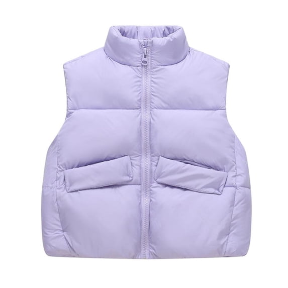 Hrsba Fall and Winter Kids Solid Color Zipper Jacket Kids Sleeveless Hoodless Warm Outerwear for 3 to 12 Years Old Boys and Girls