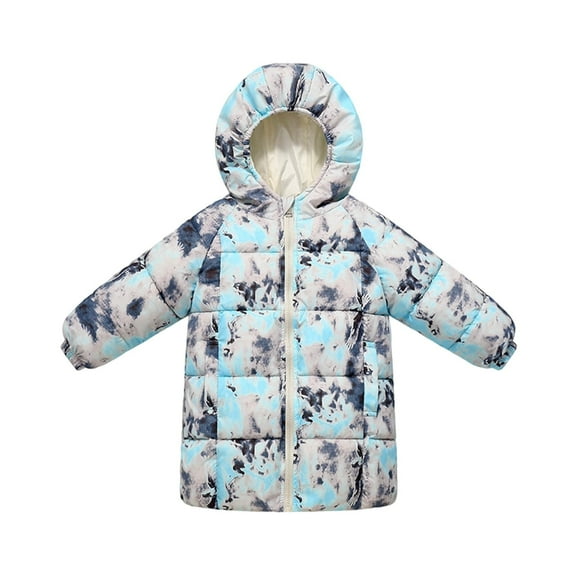 Hrsba Fall Jacket for Girls Kids Printed Long Sleeved Hooded Thickened Mid Length Warm Outerwear with Pockets for 2 to 10 Years Old Casual Jackets