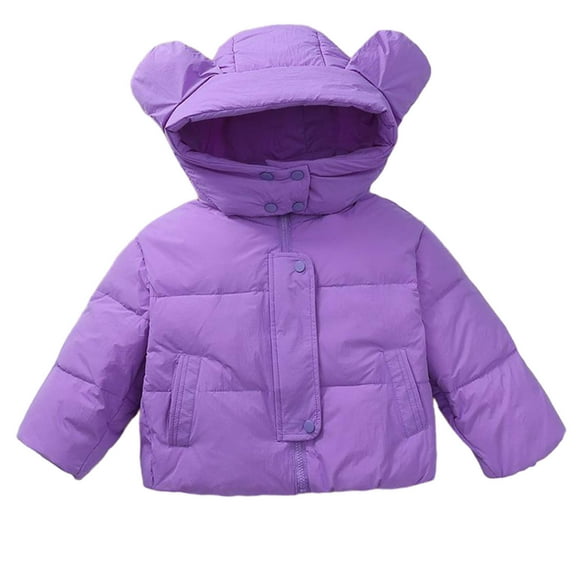 Hrsba Boys Girls Coat Solid Color Hooded Long Sleeve Thickened Warm Casual Puffer Outerwear for Boys and Girls Age 5-14 Years Fall and Winter