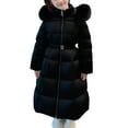 thumbnail image 1 of Hrsba Girl Puffer Jacket Solid Color Hooded Long Sleeve Thickened Extended Outerwear with Big Furry Collar for Girls Age 5-16 Years Fall and Winter, 1 of 2