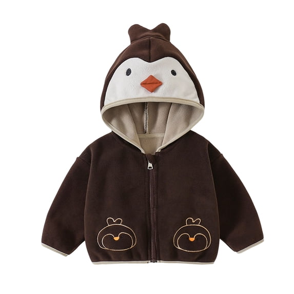 Hrsba Children's Winter Thickened Hooded Warm Coat Kids Unisex Jacket Boys Girls Coat Long Sleeve Hooded Solid Color Fleece Jacket