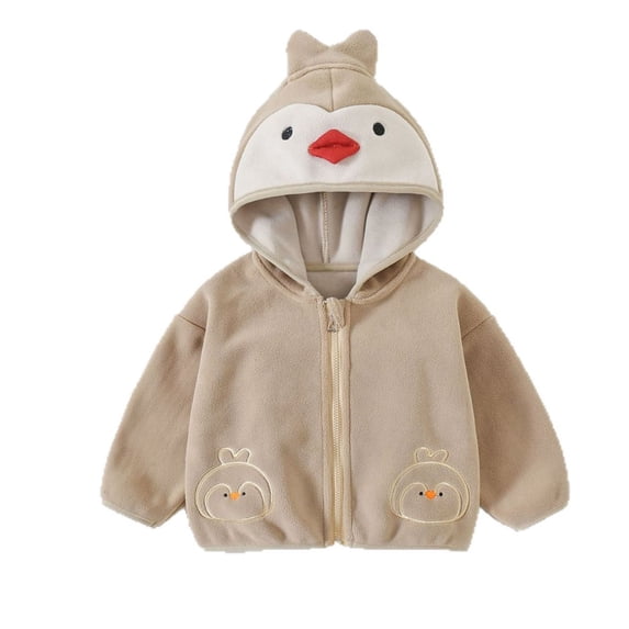 Hrsba Children's Winter Thickened Hooded Warm Coat Kids Unisex Jacket Boys Girls Coat Long Sleeve Hooded Solid Color Fleece Jacket