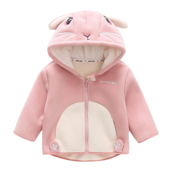 Hrsba Kids Unisex Jacket Unisex Fleece Hooded Long Sleeved Printed Warm Outerwear for 0 to 6 Years Old Boys and Girls