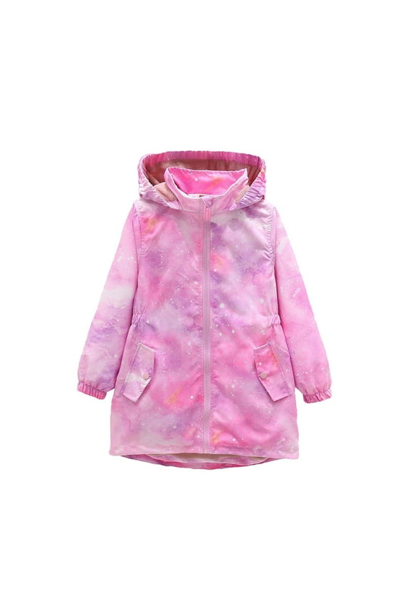 Girls Winter Jackets Fashionable Printed Long Outerwear with Pockets Hooded Stand Collar Windproof Fleece Lined for Big Girls Fall and Winter