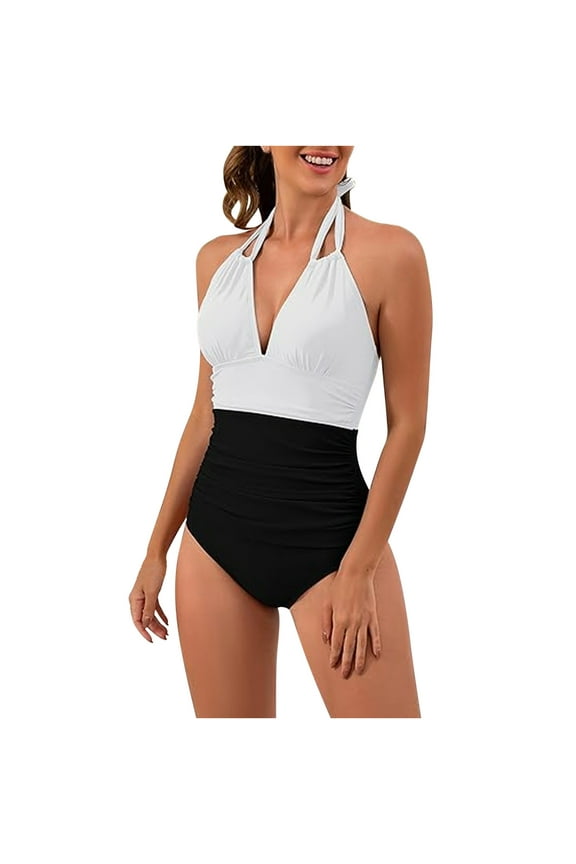 Color Mix 1 Piece Swimsuits Women with Padded Bra No Underwire Solid Color Bathing Suits for Women Comfortable Beach Wear for Summer