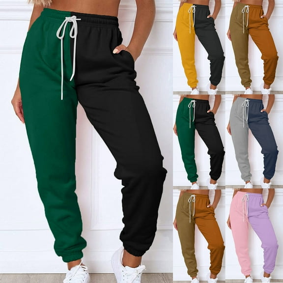 Hrsba Comfy Pants Women,High Waist Drawstring 2 T1 Tapered Leg Pants with Pockets Casual Summer Daily Wear Trousers,M