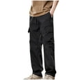 thumbnail image 1 of Hrsba Cool Boys Cargo Pants,Solid Color Multi Pocket Drawstring Loose Straight Wide Leg Stylish Sports Casual Long Pants, 1 of 2