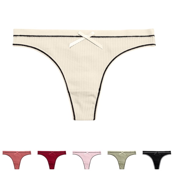 Hrsba Cotton Thong Panties Low Cut Ribbed Fabric Loose Cut Plus Size Daily Student Inner Wear