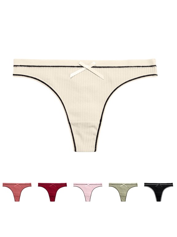 Cotton Thong Panties Low Cut Ribbed Fabric Loose Cut Plus Size Daily Student Inner Wear