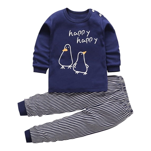Hrsba Cotton Winter Outfit Set for Boys and Girls,Kids Print Long Sleeve Crew Neck Shoulder Button Top and Long Pants Kids set & Outfits