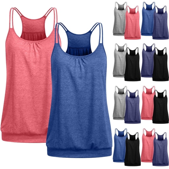 Hrsba 2PC Spaghetti Strap Camisole Set Womens Solid Color Ruched Sleeveless Soft Lightweight Breathable Trendy Summer Casual Daily Layering Top