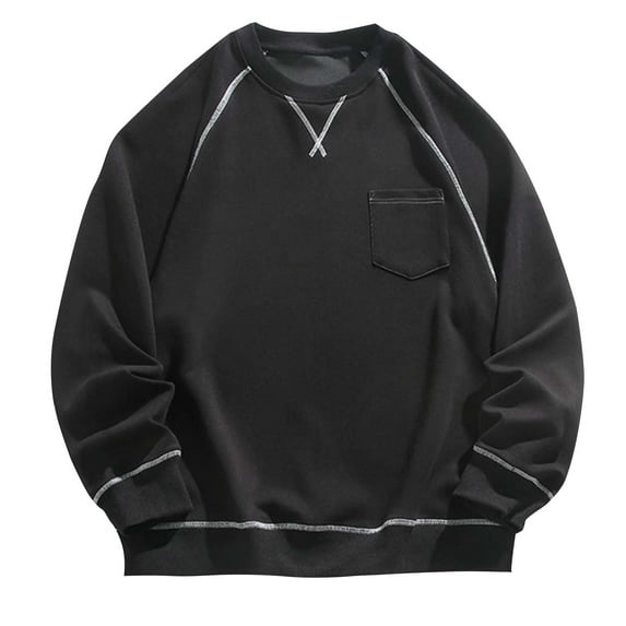 Hrsba Crew Neck Sweatshirt for Men, Mens Solid Color Pocket Raglan Sweatshirt Long Sleeve Crewneck Casual Comfortable Pullover