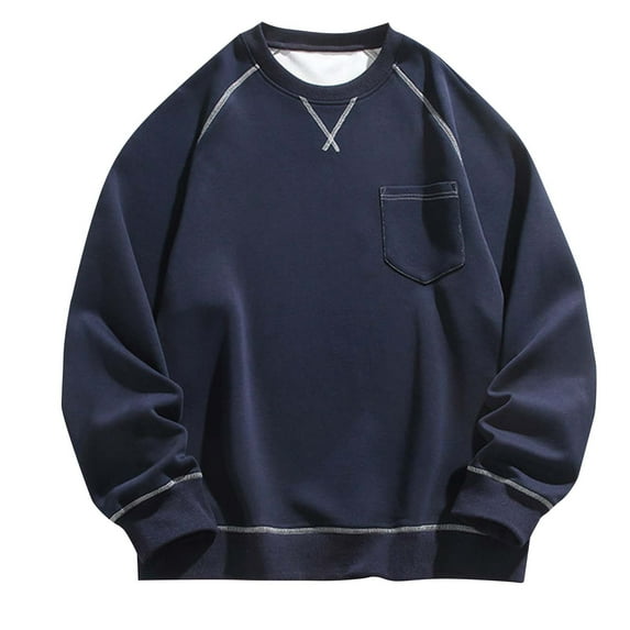 Hrsba Crew Neck Sweatshirt for Men, Mens Solid Color Pocket Raglan Sweatshirt Long Sleeve Crewneck Casual Comfortable Pullover
