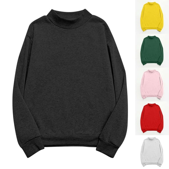 Hrsba Crewneck Sweatshirt Women Solid Color Long Sleeve Basic Pullover Sweatshirt
