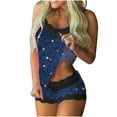 thumbnail image 1 of Hrsba Cute 2 Piece Outfits for Women,Print Lace Sleeveless Camisole Patchwork Shorts Casual Summer Set, 1 of 5