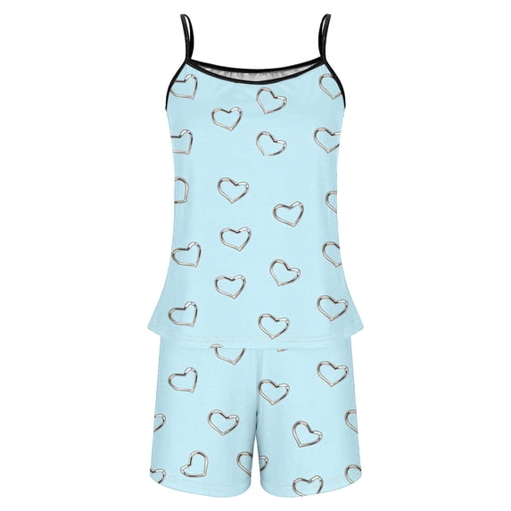 Hrsba Heart Print Pajama Set for Women Cute Sleeveless Cami Top and Shorts Summer Soft Lightweight Ladies Sleepwear Nightwear Set