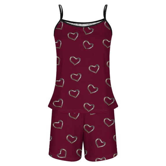 Hrsba Heart Print Pajama Set for Women Cute Sleeveless Cami Top and Shorts Summer Soft Lightweight Ladies Sleepwear Nightwear Set