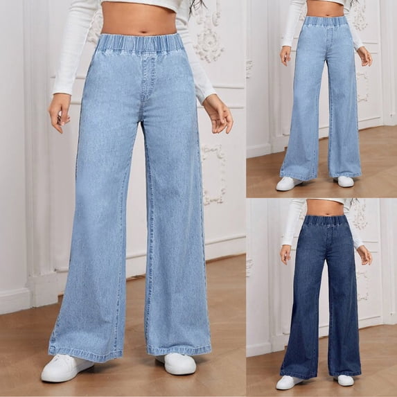 Hrsba Denim Pants For Women Fall High Waist Versatile Wide Straight Long Trousers