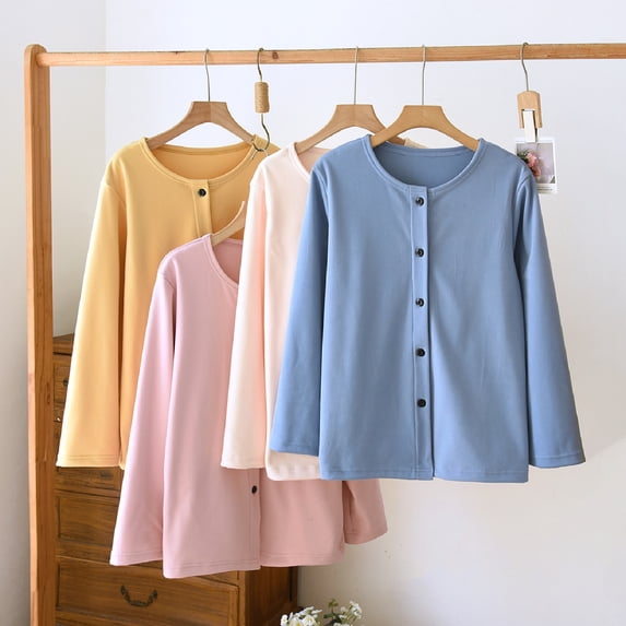 Hrsba Dolphin Fleece Bed Jacket for Women Light Weight Soft Casual Long Sleeve Sleep Tops