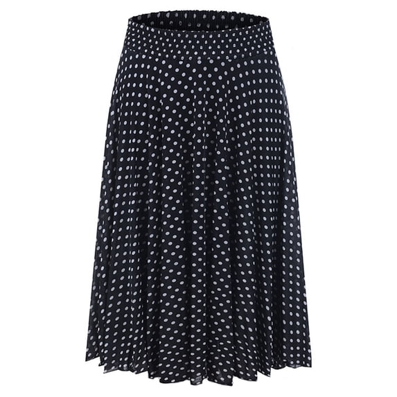 Hrsba Dot Print Midi Skirts for Women, Polka Dot Elastic Waist Swing Midi Half Skirt for Daily Casual Matching