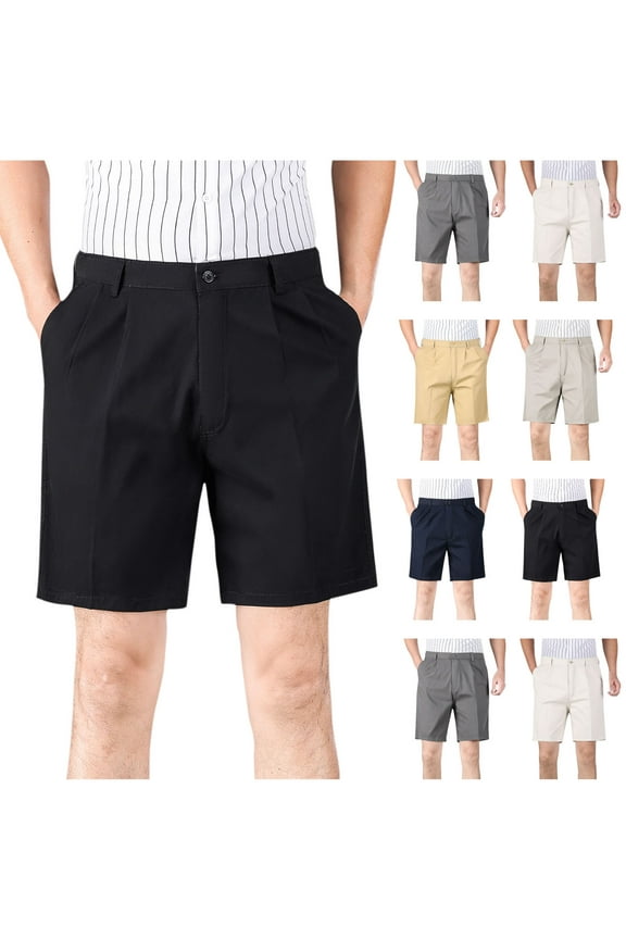 Mens Classic Shorts Elastic Waist Business Wear Natural Drape Solid Color Pocket 5 Inch Length Dress Short