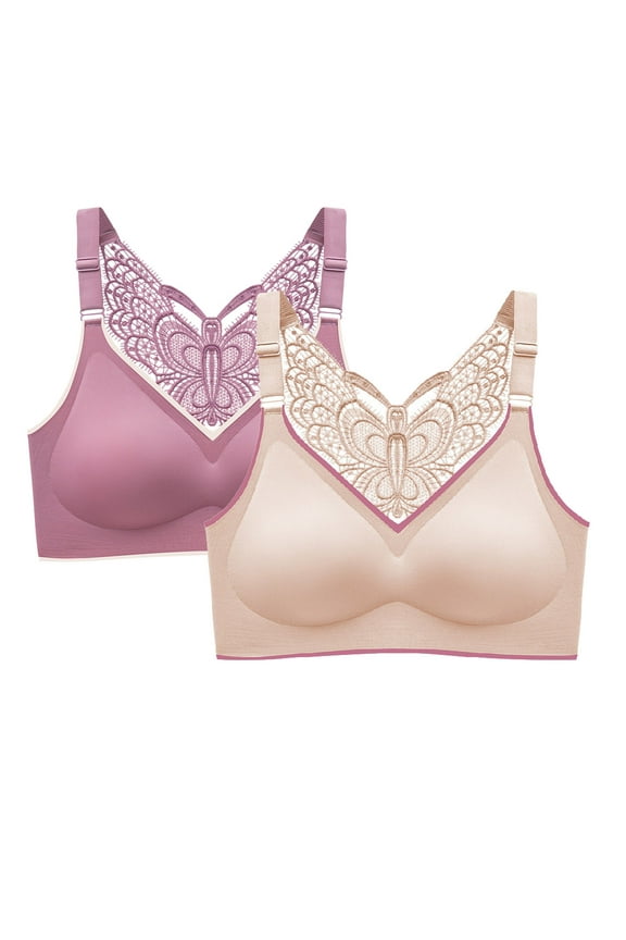 Everyday Bras,2 Pack Stylish Cutout Back Gel Pad Bra Wireless Push Up Seamless Plus Size Tank Style Contoured Support Bras