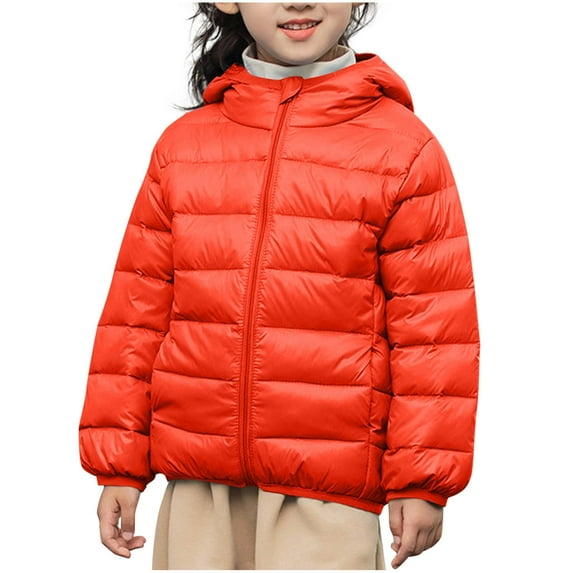 HrsbaFall and Winter Children's Down Jacket 4-13 Years Old Big Kids Boys Girls Fall and Winter Solid Color Casual Hooded Lightweight Warm Down Jacket