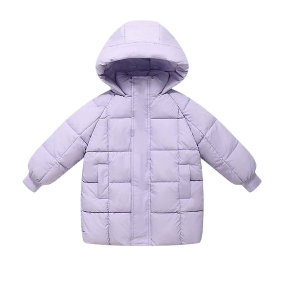 Hrsba Boys Girls Coat Unisex Mid Length Hooded Thickened Warm Down Outerwear for Boys and Girls in Fall and Winter