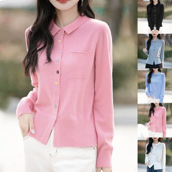 Hrsba Fall Cardigan Sweaters for Women Solid Color Long Sleeve Light Knit Open Front Outerwear