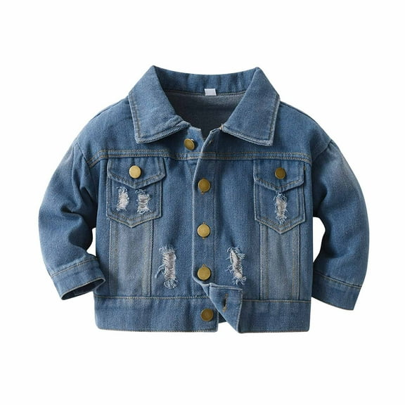 Hrsba Fall And Winter Kids Solid Color Zipper Jacket Boys Girls Coat Kids Unisex Long Sleeve Short Denim Jacket With Lapel Button Down For Fall And Winter