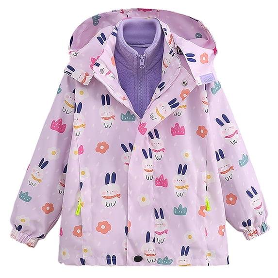 Hrsba Fall And Winter Long-sleeved Printed Kids Jacket Boys Girls Coat 4-15 years Kids Unisex Waterproof Jacket With Removable Liner Hood Print And Windproof