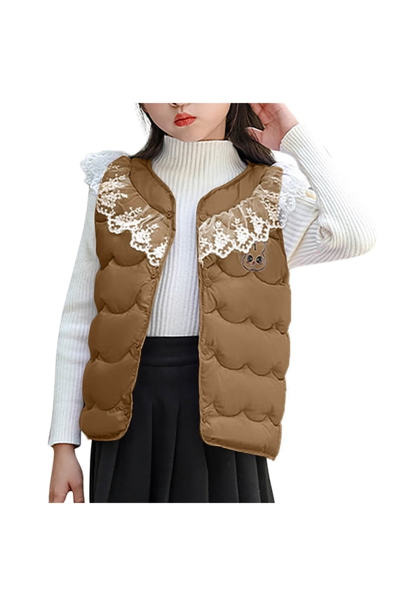 Fall and Winter Long Sleeved Printed Kids Jacket Toddler Printed Sleeveless Warm Outerwear with Ruffled Collar for 1 to 10 Years Old Boys and Girls