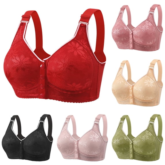 Hrsba Front Closure Bra,Mesh Embroidered Front Closure Tank Style Thin Plus Size Wireless Bra