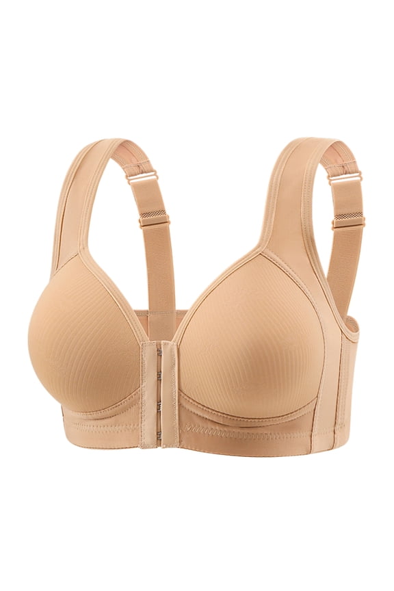 Front Closure Bra, Solid Color Wireless Full Cup Inner Layer Natural Fiber Lined Everyday Bras