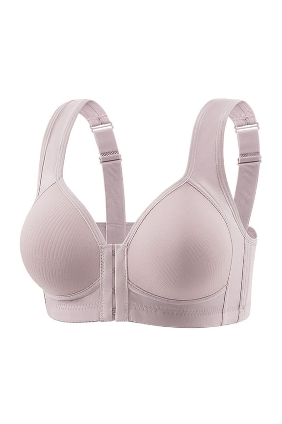 Front Closure Bra, Solid Color Wireless Full Cup Inner Layer Natural Fiber Lined Everyday Bras