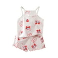 thumbnail image 1 of Hrsba Girls 2 Piece Outfits Cotton Print Round Neck Camisole Top Matching Shorts Soft Breathable Lightweight Casual Daily Summer Wear, 1 of 3