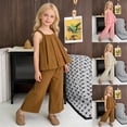 thumbnail image 1 of Hrsba Girls 2 Piece Outfits Solid Crew Neck Ruched Sleeveless Tank Top Wide Leg Pants Casual Fashion Summer Matching Set for Girls, 1 of 5