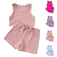 thumbnail image 1 of Hrsba Girls 2 Piece Outfits Summer Solid Color Sleeveless Crew Neck Tank Top Elastic Waist Shorts Casual Fashion Matching Set, 1 of 5