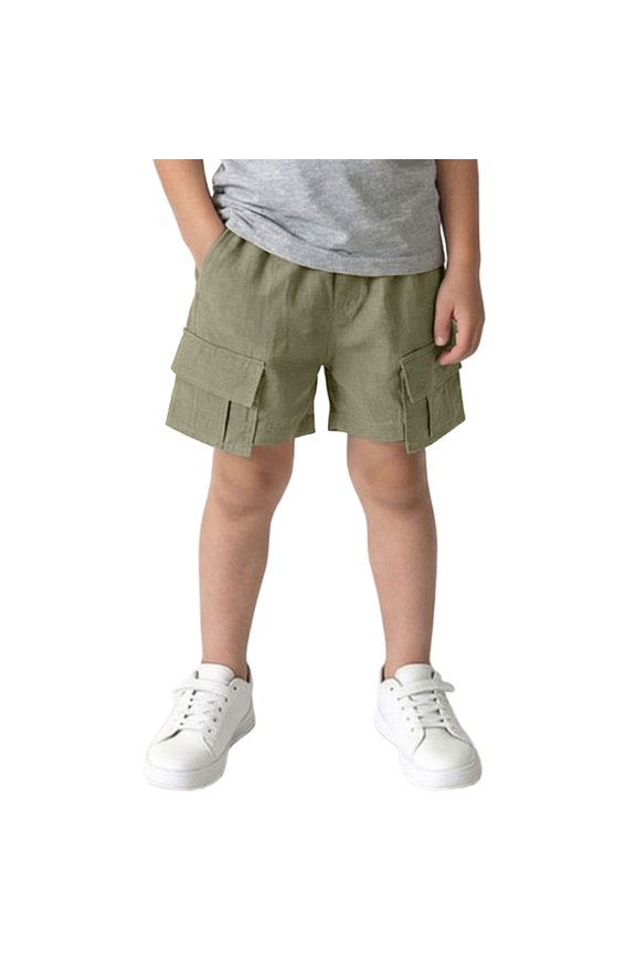 Girls And Boys Shorts Solid Color Linen Like Fabric Large Pockets Cargo Style Casual Wear Comfy Summer Boys Shorts