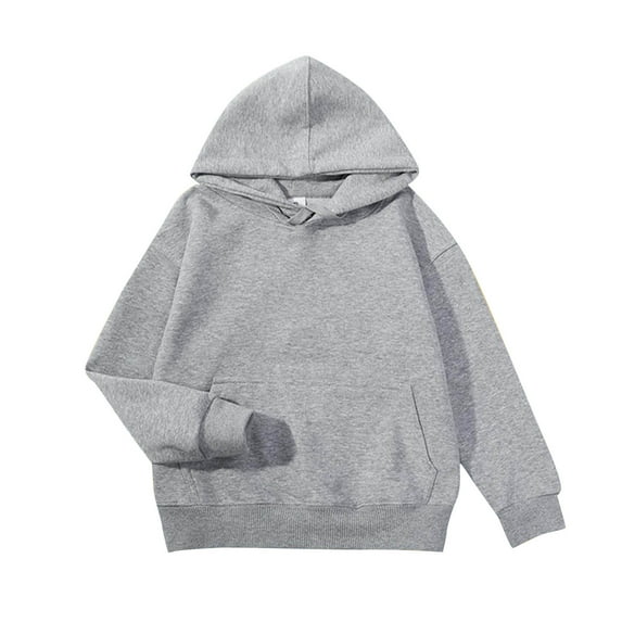 Hrsba Girls Boys Hooded Sweatshirt Kids Warm Winter Wear Hooded Shirt Jacket Long Sleeve Solid Color Rib Cuff Drop Shoulder Sport Top for Girls Size 2-12 Years