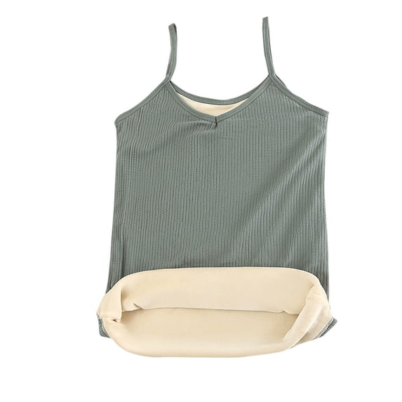 Hrsba Girls Cami Tops V Neck Solid Color Fleece Lined Warm Layering Top,10-18Y