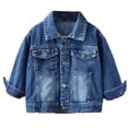 thumbnail image 1 of Hrsba Girls Denim Jacket Solid Color Pocket Lapel Long Sleeve Open Front Denim Outerwear Denim Jacket, 1 of 8