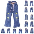 thumbnail image 1 of Hrsba Girls Jeans Wide Leg Big Pockets Pineapple Elastic Waist Play Travel Tracks, 1 of 7