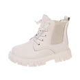 thumbnail image 1 of Hrsba Girls Leather Boots,Lace Up Solid Color British Style Soft Leather Mid Calf Boots, 1 of 8