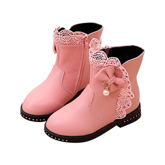Hrsba Girls Leather Boots,On Solid Color Fleece Lined Princess Short Leather Boots