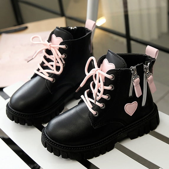 Hrsba Girls Leather Boots,Side Zipper Solid Color British Style Soft Leather Ankle Boots