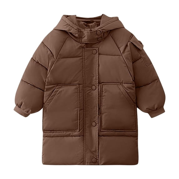 Hrsba Girls Long Sleeve Parkas,Long Sleeve Hooded Solid Color Boys and Girls Mid Length Thick Padded Coat Fall Outerwear