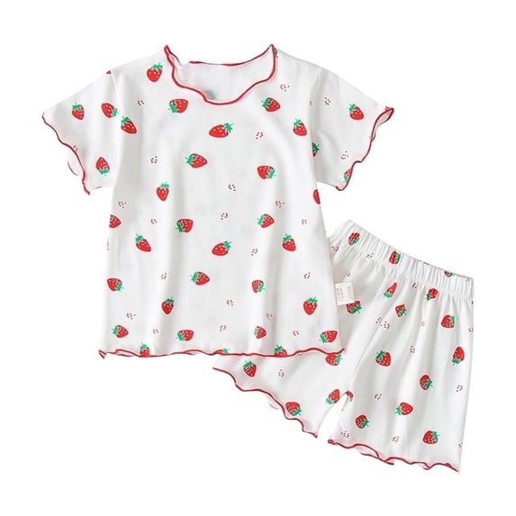Hrsba Girls Short Set Short Sleeve Crew Neck Tee And Elastic Waist Loose Shorts Two Piece Home Clothing Set